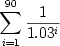 \[\sum_{i=1}^{90}\frac{1}{1.03^i}\]